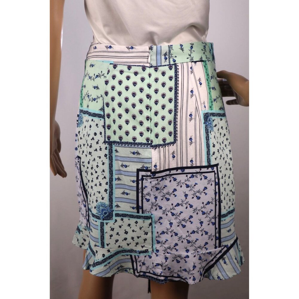 Loft Petite 2P Wrap Skirt Floral Patchwork Mint & Navy Cotton Blend - Picture 3 of 9